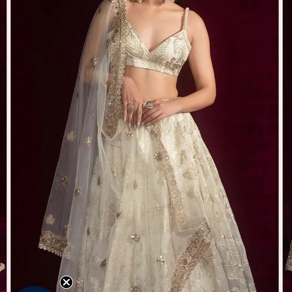 Elegant Cream and Gold Lehenga - Picture 2 of 8